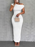 Elegant Textured Maxi Dress - Single Shoulder Bodycon Style for Modern Women - Allen-Fitness