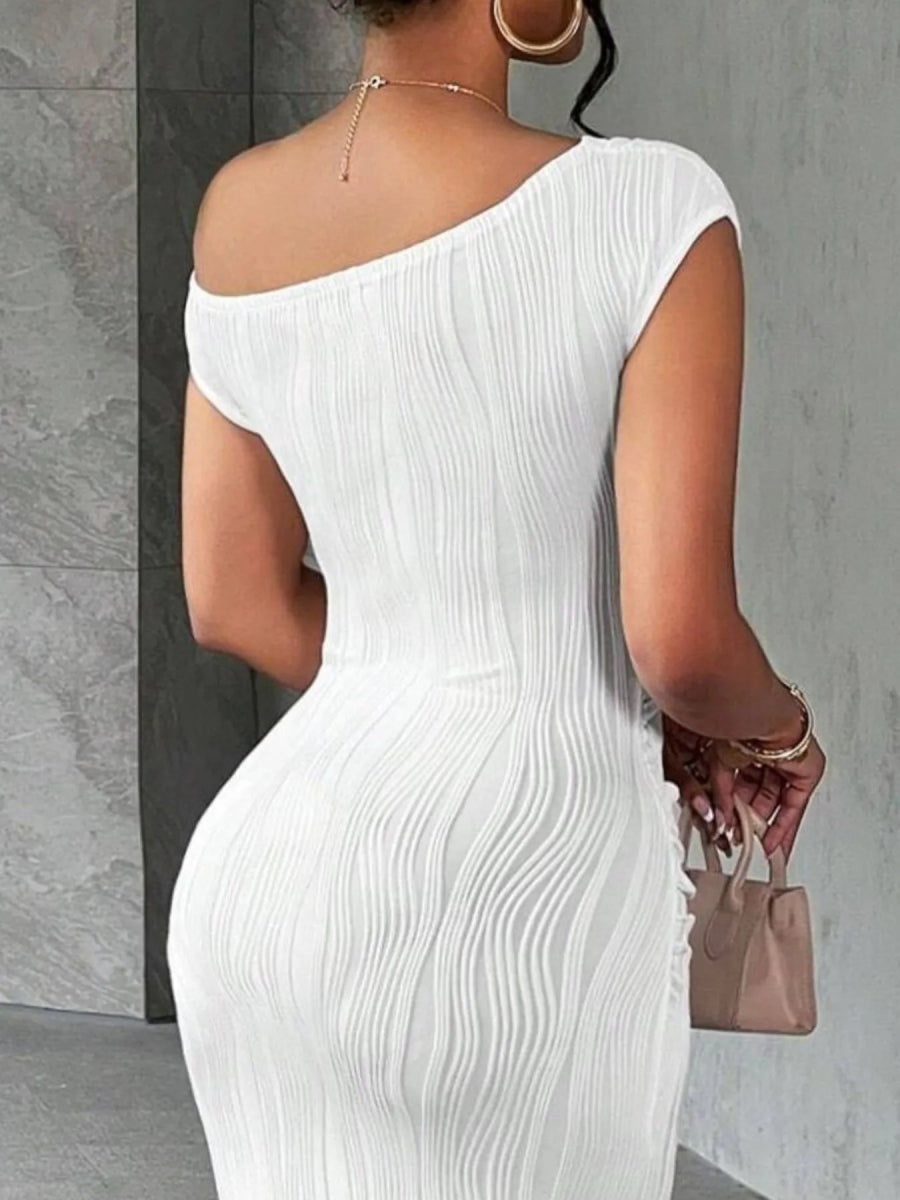 Elegant Textured Maxi Dress - Single Shoulder Bodycon Style for Modern Women - Allen - Fitness
