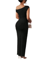 Elegant Textured Maxi Dress - Single Shoulder Bodycon Style for Modern Women - Allen-Fitness