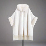 Elegant White Buckle Hooded Hanfu Shawl Cloak with Twill Rabbit Fur and Tassel Details - Allen-Fitness