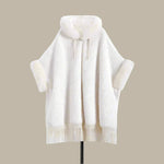 Elegant White Buckle Hooded Hanfu Shawl Cloak with Twill Rabbit Fur and Tassel Details - Allen-Fitness
