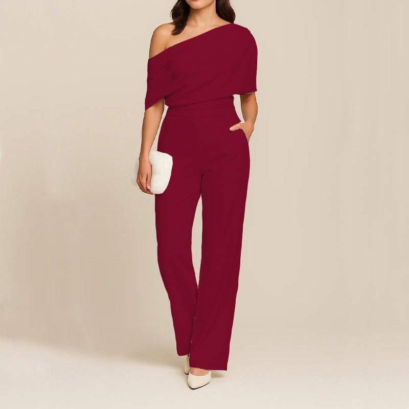 Elegant Women's Slimming Jumpsuit - One - Shoulder, High Waist, Medium Elasticity, Multiple Colors - Allen - Fitness