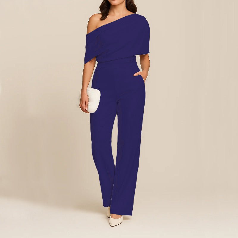 Elegant Women's Slimming Jumpsuit - One - Shoulder, High Waist, Medium Elasticity, Multiple Colors - Allen - Fitness
