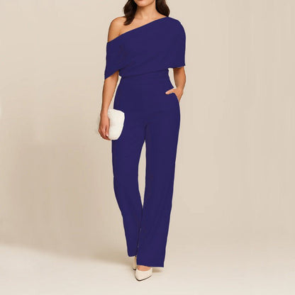 Elegant Women's Slimming Jumpsuit - One - Shoulder, High Waist, Medium Elasticity, Multiple Colors - Allen - Fitness