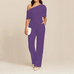 Elegant Women's Slimming Jumpsuit - One-Shoulder, High Waist, Medium Elasticity, Multiple Colors - Allen-Fitness