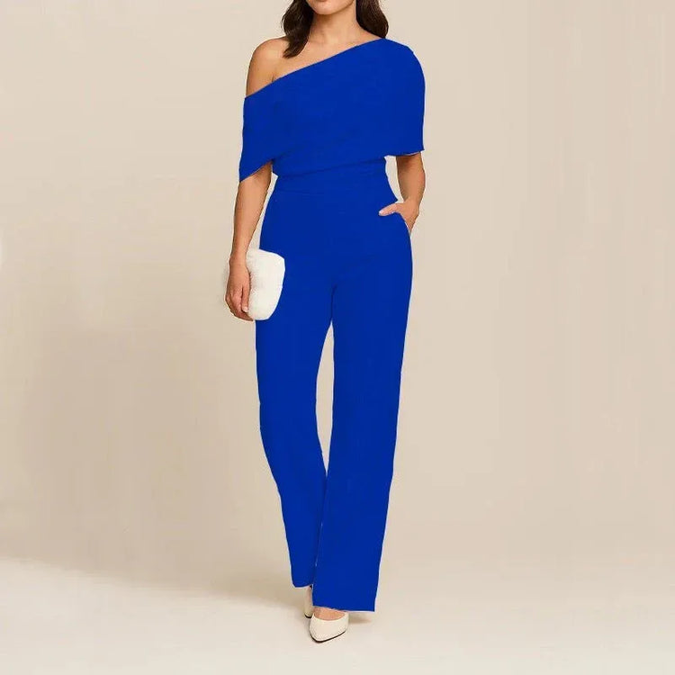 Elegant Women's Slimming Jumpsuit - One-Shoulder, High Waist, Medium Elasticity, Multiple Colors 