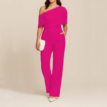 Elegant Women's Slimming Jumpsuit - One - Shoulder, High Waist, Medium Elasticity, Multiple Colors - Allen - Fitness