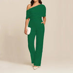 Elegant Women's Slimming Jumpsuit - One-Shoulder, High Waist, Medium Elasticity, Multiple Colors - Allen-Fitness