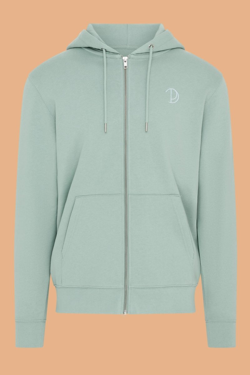 Embroidered Zip - Up Hoodie - 100% Organic Cotton, Double Lined Hood, Kangaroo Pocket - Allen - Fitness