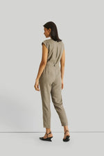 Olive Green Jumpsuit with V-Neck, Micro Sleeves, and Tapered Legs by DC-Reistor - Allen-Fitness