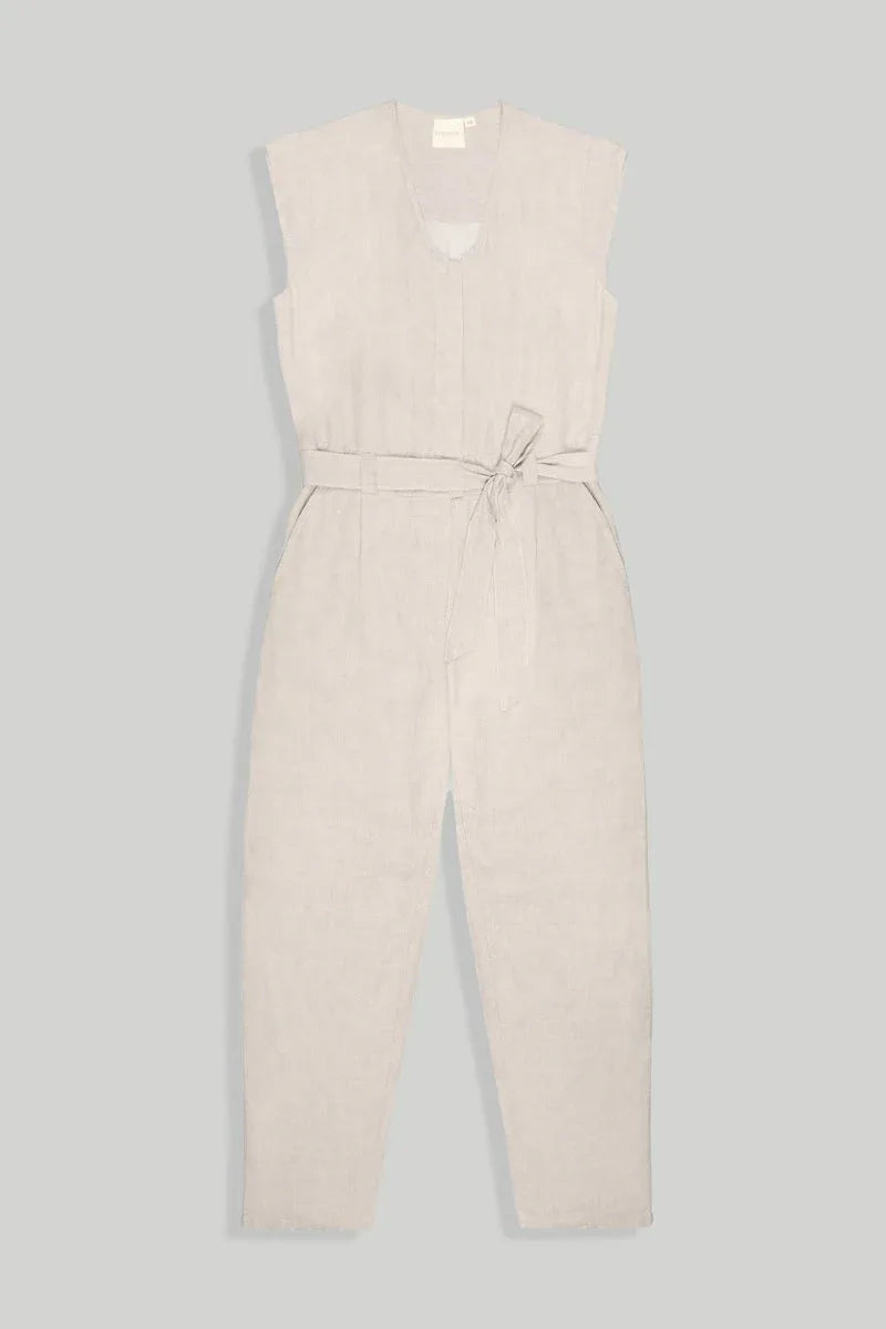 Light Beige Jumpsuit with V-Neck and Straight-Cut Legs | 100% Hemp for All-Day Comfort - Allen-Fitness