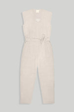 Light Beige Jumpsuit with V-Neck and Straight-Cut Legs | 100% Hemp for All-Day Comfort - Allen-Fitness