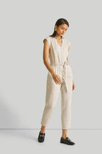 Light Beige Jumpsuit with V-Neck and Straight-Cut Legs | 100% Hemp for All-Day Comfort - Allen-Fitness
