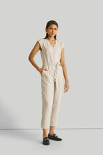 Light Beige Jumpsuit with V-Neck and Straight-Cut Legs | 100% Hemp for All-Day Comfort - Allen-Fitness