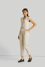Light Beige Jumpsuit with V-Neck and Straight-Cut Legs | 100% Hemp for All-Day Comfort - Allen-Fitness