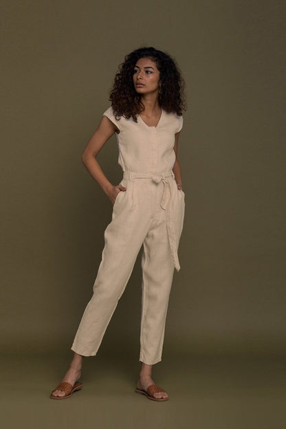 Evening Chai Jumpsuit in Neutral Beige - Allen - Fitness