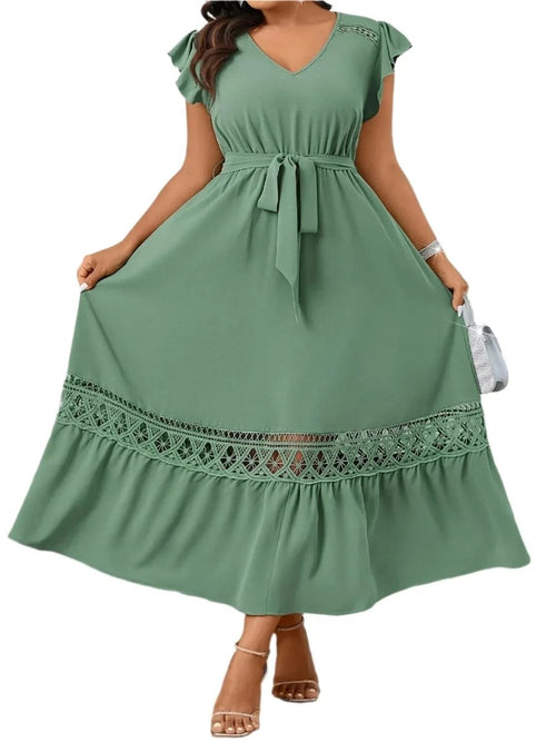Fashion Casual Temperament Dress with Ruffle Sleeves, V-Neck, and Elegant Trapeze Hem