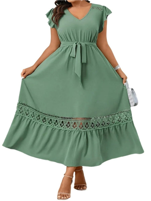 Fashion Casual Temperament Dress with Ruffle Sleeves, V-Neck, and Elegant Trapeze Hem - Allen-Fitness