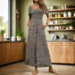 Fashion Commuting Style Jumpsuit for Women - Printed Wide-Leg Pants in Apricot, S-XL - Allen-Fitness