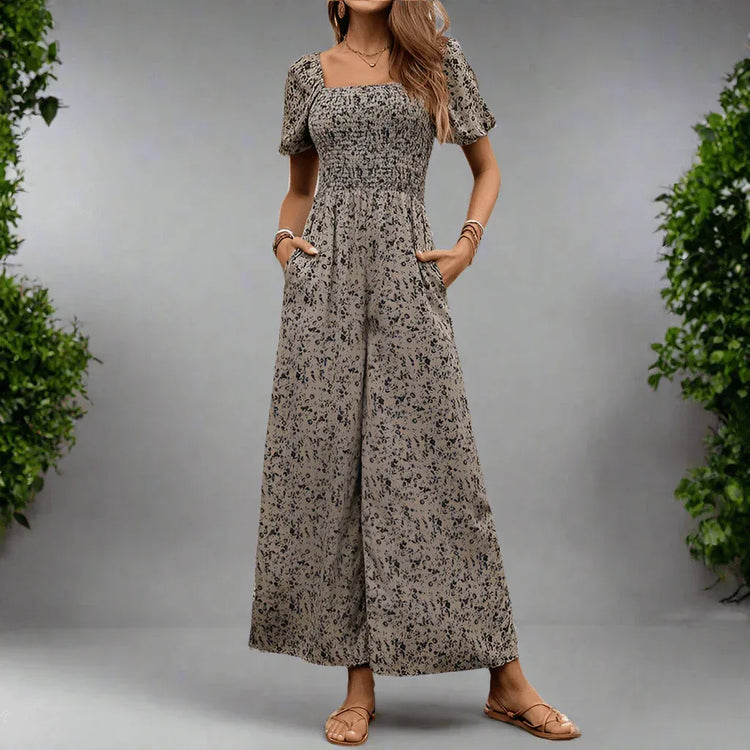 Fashion Commuting Style Jumpsuit for Women - Printed Wide-Leg Pants in Apricot, S-XL - Allen-Fitness