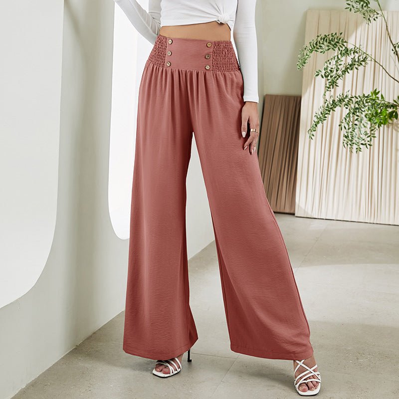 Fashion Straight Wide Leg Pants Elastic High Waist Casual Trousers For Women - Allen-Fitness