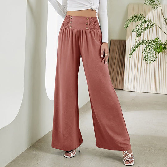 Fashion Straight Wide Leg Pants Elastic High Waist Casual Trousers For Women - Allen-Fitness