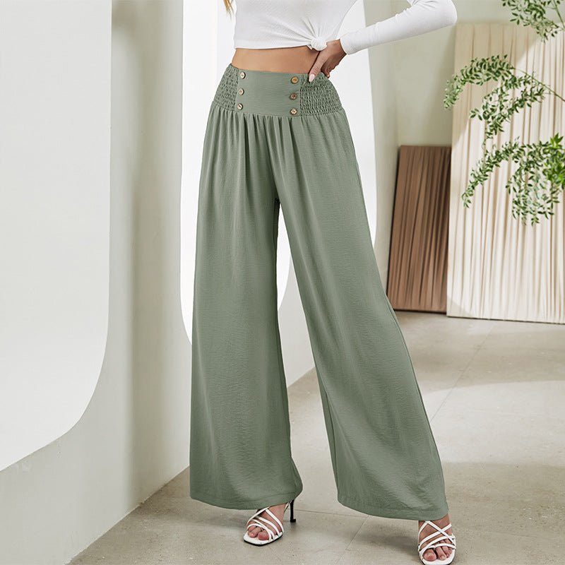 Fashion Straight Wide Leg Pants Elastic High Waist Casual Trousers For Women - Allen-Fitness