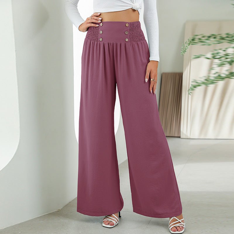Fashion Straight Wide Leg Pants Elastic High Waist Casual Trousers For Women - Allen-Fitness