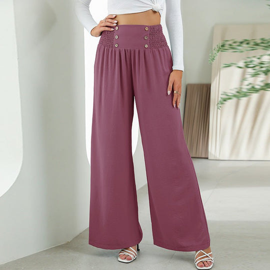 Fashion Straight Wide Leg Pants Elastic High Waist Casual Trousers For Women - Allen-Fitness