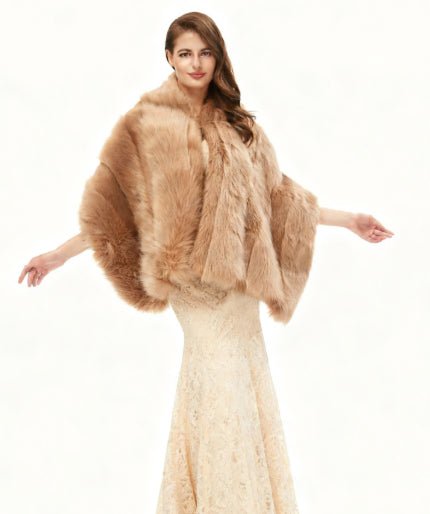 Fashionable and elegant dress with a wool shawl, featuring a stylish brown color, designed as a formal dress with shawl ideal for winter and autumn.