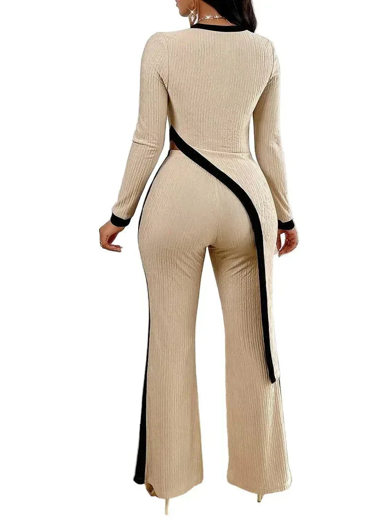 Fashionable Long Sleeve Contrasting Side Split Shirt for Stylish Comfort - Off-White - Allen-Fitness