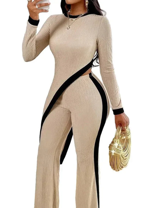 Fashionable Long Sleeve Contrasting Side Split Shirt for Stylish Comfort - Off-White - Allen-Fitness