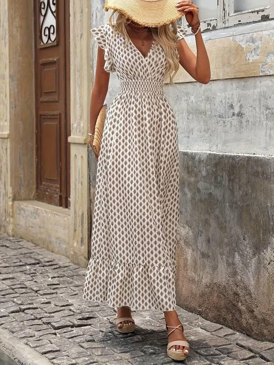 Floral Jumpsuit for Women - Versatile Printed Design with Pleated Skirt, Sizes S-XXL - Allen-Fitness