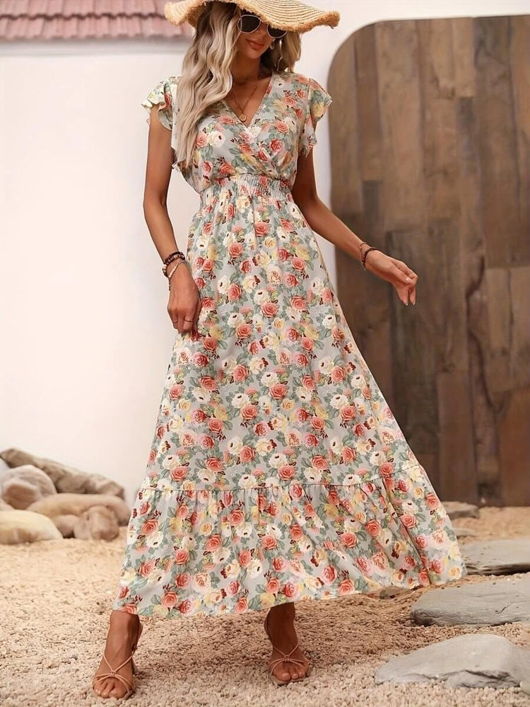 Floral Jumpsuit for Women - Versatile Printed Design with Pleated Skirt, Sizes S-XXL - Allen-Fitness