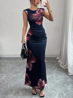 Floral Maxi Dress - Sleeveless Bodycon Style with Slight Stretch, Perfect for Any Occasion - Allen-Fitness