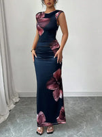 Floral Maxi Dress - Sleeveless Bodycon Style with Slight Stretch, Perfect for Any Occasion - Allen-Fitness