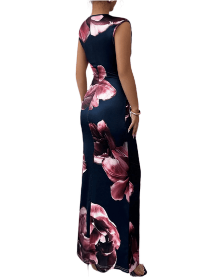 Floral Maxi Dress - Sleeveless Bodycon Style with Slight Stretch, Perfect for Any Occasion - Allen - Fitness