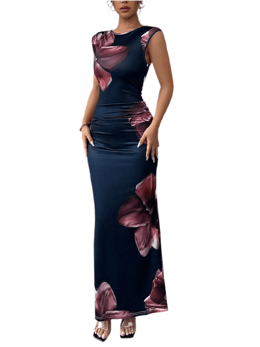 Floral Maxi Dress - Sleeveless Bodycon Style with Slight Stretch, Perfect for Any Occasion - Allen - Fitness