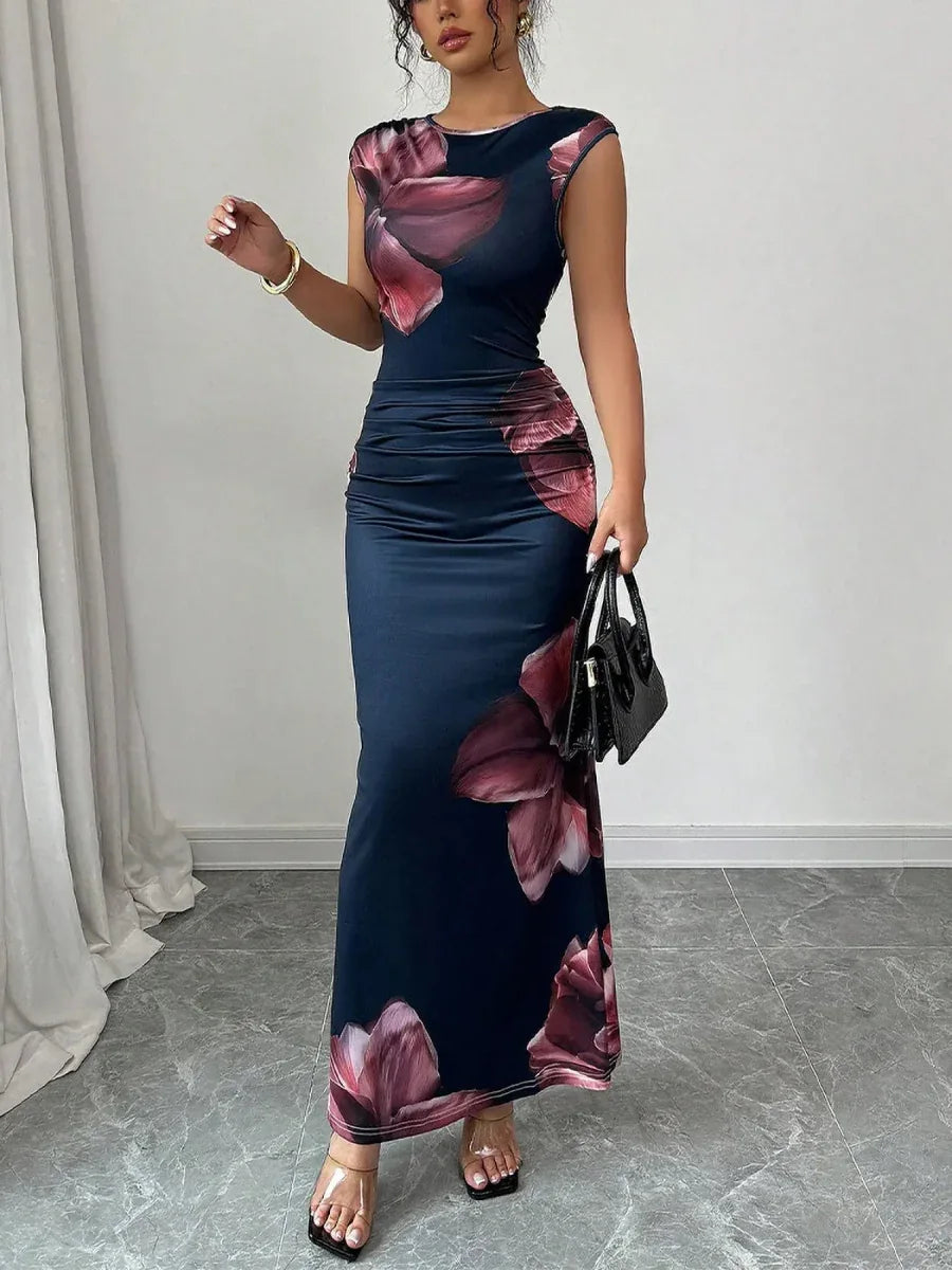 Floral Maxi Dress - Sleeveless Bodycon Style with Slight Stretch, Perfect for Any Occasion - Allen-Fitness