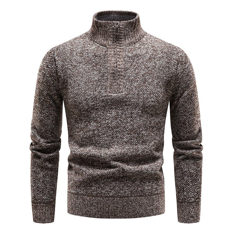 Foreign trade autumn and winter fleece-lined men's large size sweater half turtleneck sweater men's zipper sweater slim coat men - Premium Fitness & Activewear