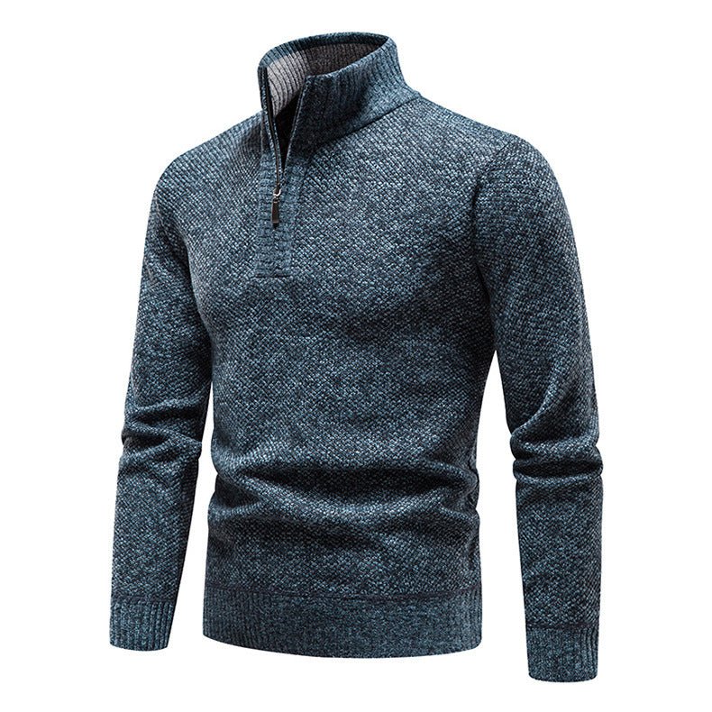 Foreign trade autumn and winter fleece-lined men's large size sweater half turtleneck sweater men's zipper sweater slim coat men - Premium Fitness & Activewear