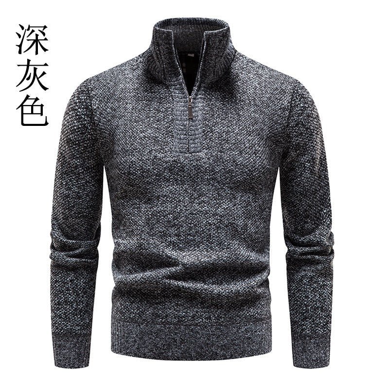 Foreign trade autumn and winter fleece-lined men's large size sweater half turtleneck sweater men's zipper sweater slim coat men - Premium Fitness & Activewear