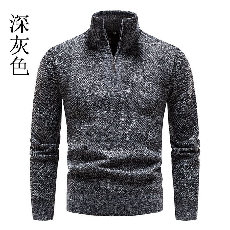 Foreign trade autumn and winter fleece-lined men's large size sweater half turtleneck sweater men's zipper sweater slim coat men - Premium Fitness & Activewear