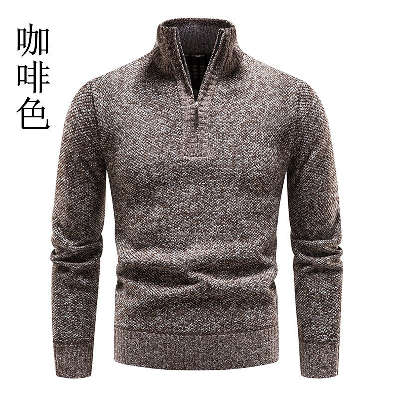Foreign trade autumn and winter fleece-lined men's large size sweater half turtleneck sweater men's zipper sweater slim coat men - Premium Fitness & Activewear