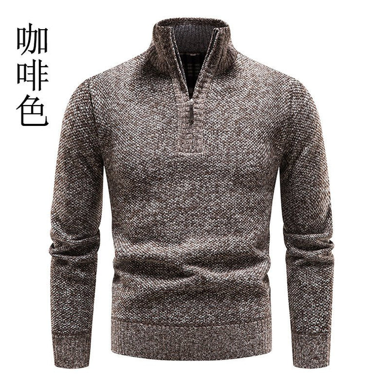 Foreign trade autumn and winter fleece-lined men's large size sweater half turtleneck sweater men's zipper sweater slim coat men - Premium Fitness & Activewear
