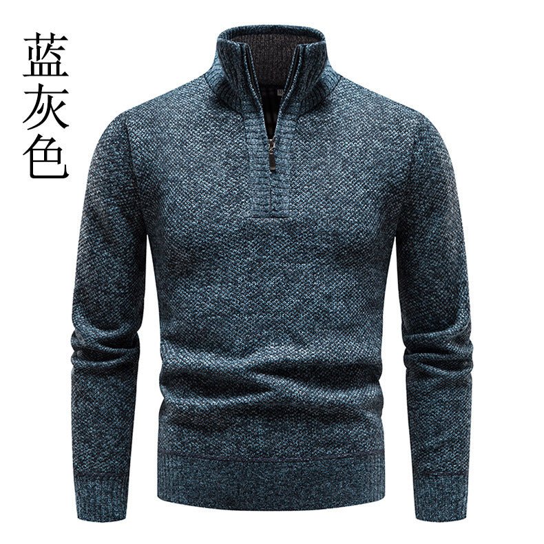 Foreign trade autumn and winter fleece-lined men's large size sweater half turtleneck sweater men's zipper sweater slim coat men - Premium Fitness & Activewear