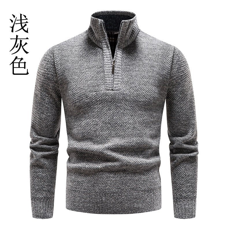 Foreign trade autumn and winter fleece-lined men's large size sweater half turtleneck sweater men's zipper sweater slim coat men - Premium Fitness & Activewear