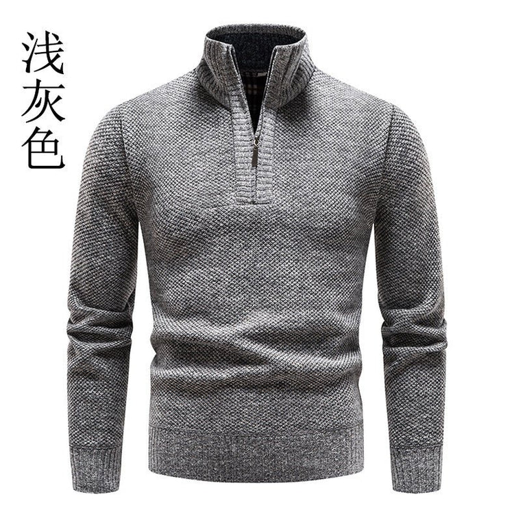 Foreign trade autumn and winter fleece-lined men's large size sweater half turtleneck sweater men's zipper sweater slim coat men - Premium Fitness & Activewear