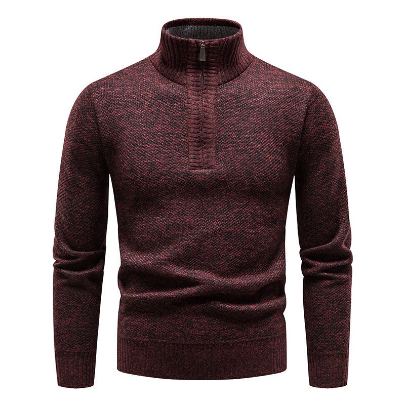 Foreign trade autumn and winter fleece-lined men's large size sweater half turtleneck sweater men's zipper sweater slim coat men - Premium Fitness & Activewear