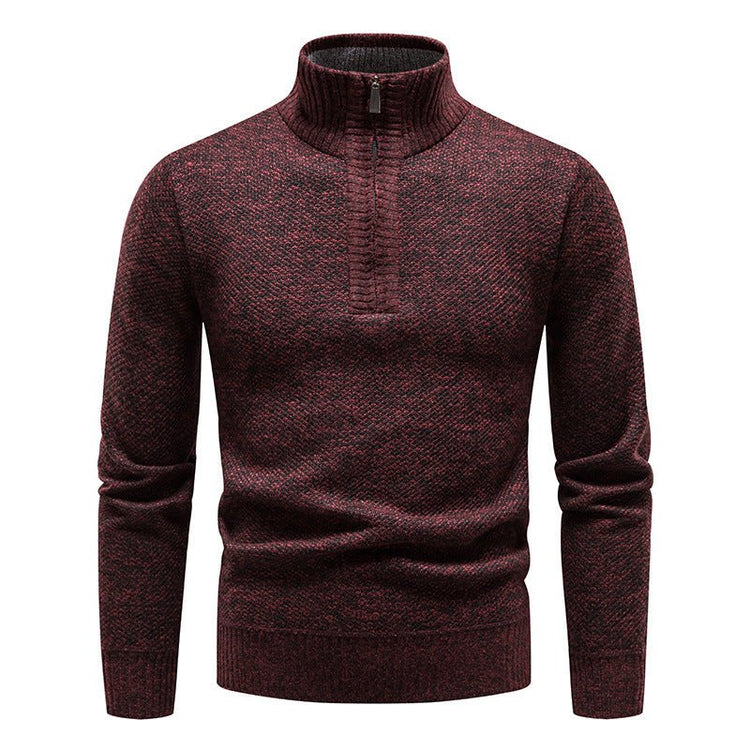 Foreign trade autumn and winter fleece-lined men's large size sweater half turtleneck sweater men's zipper sweater slim coat men - Premium Fitness & Activewear